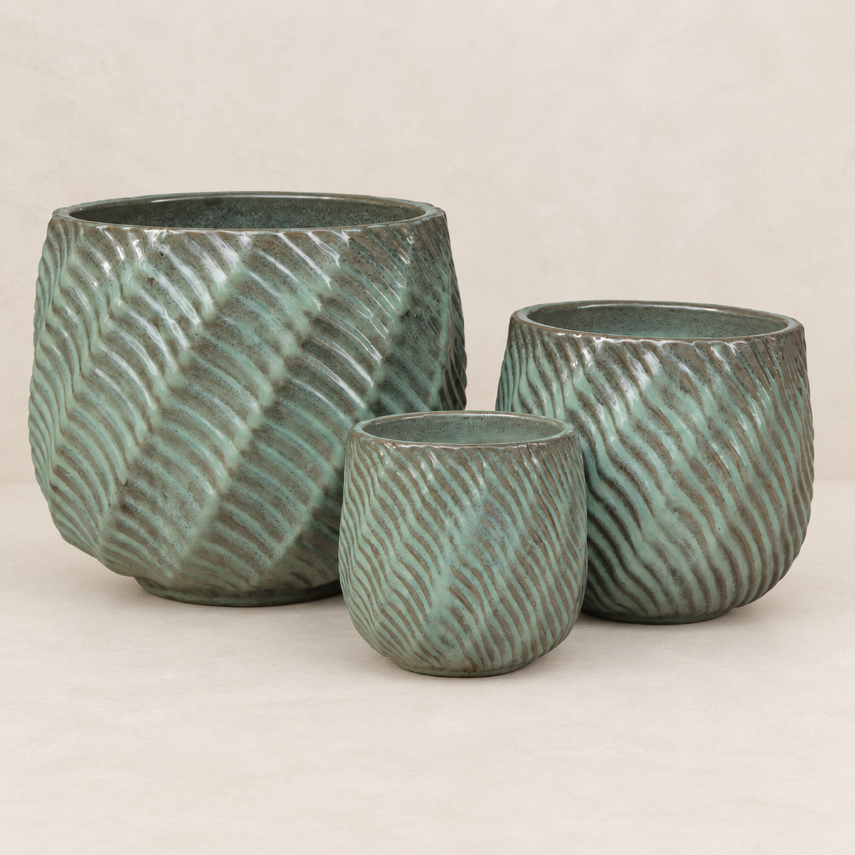 Set de 3 calderos de cerámica azul cielo, diseño fresco y luminoso