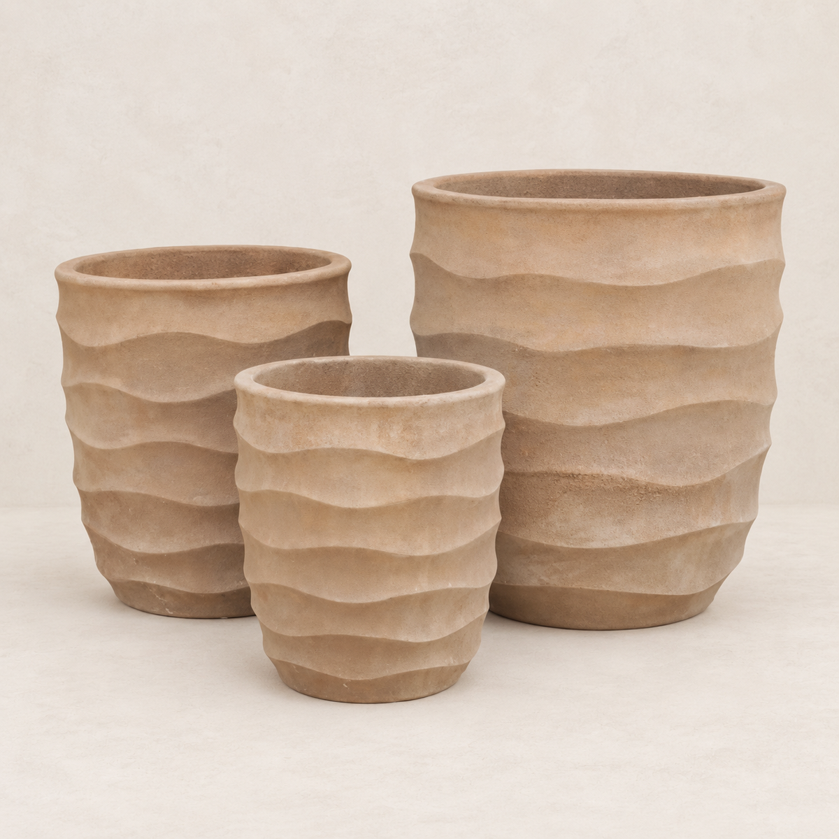 Set de 3 campanas altas de terracota envejecida, acabado antiguo elegante