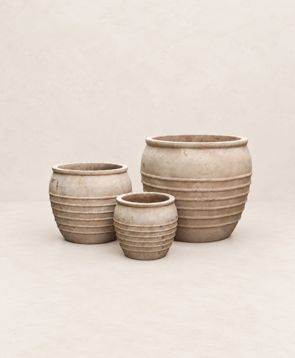 Set de 3 tinajas de terracota envejecida con clásico acabado antiguo artesanal - 42