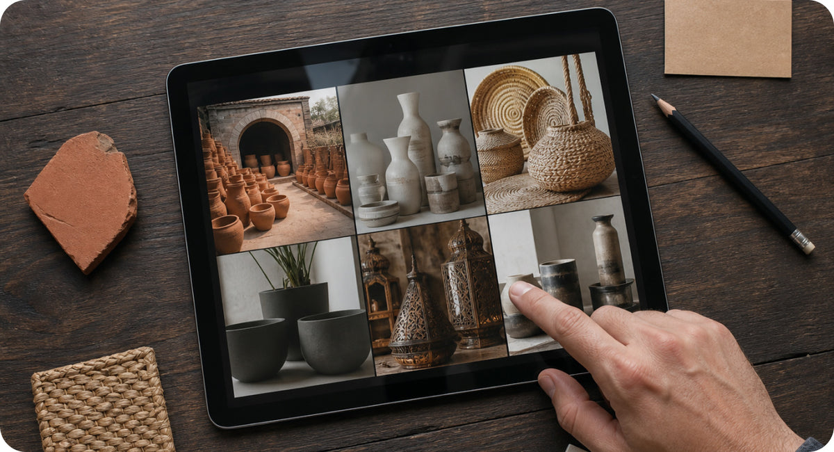 Explorando catálogos de fabricantes en tablet