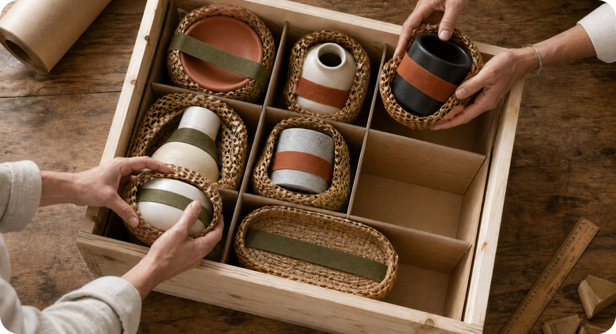 Preparación de pedido en caja de madera