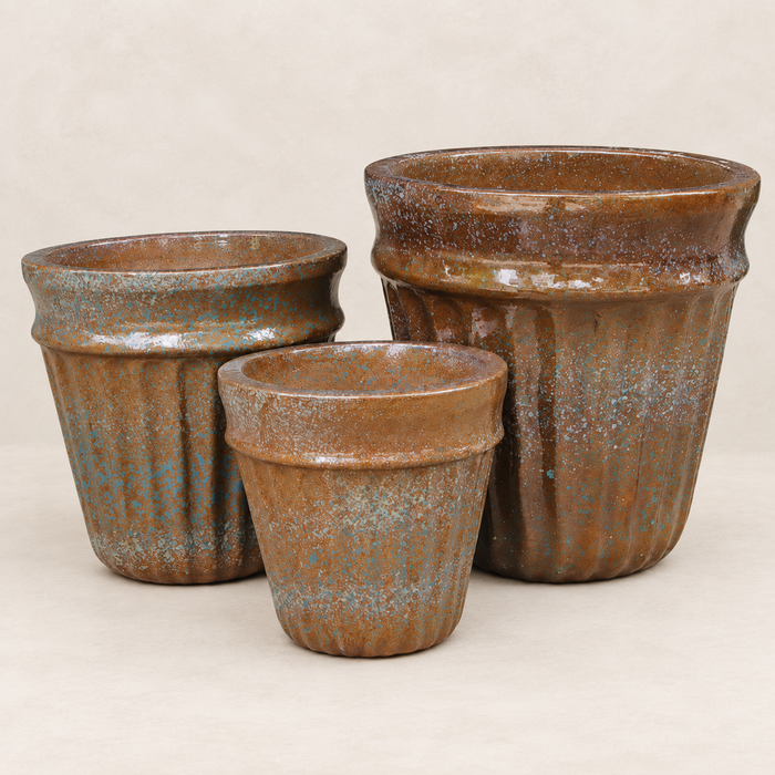 Set de 3 vasos redondos de cerámica para interior y exterior
