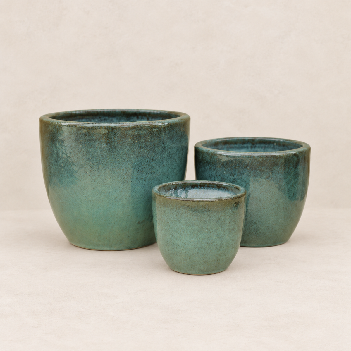 Set 3 campanas esmaltadas verde azulado con acabado artesanal
