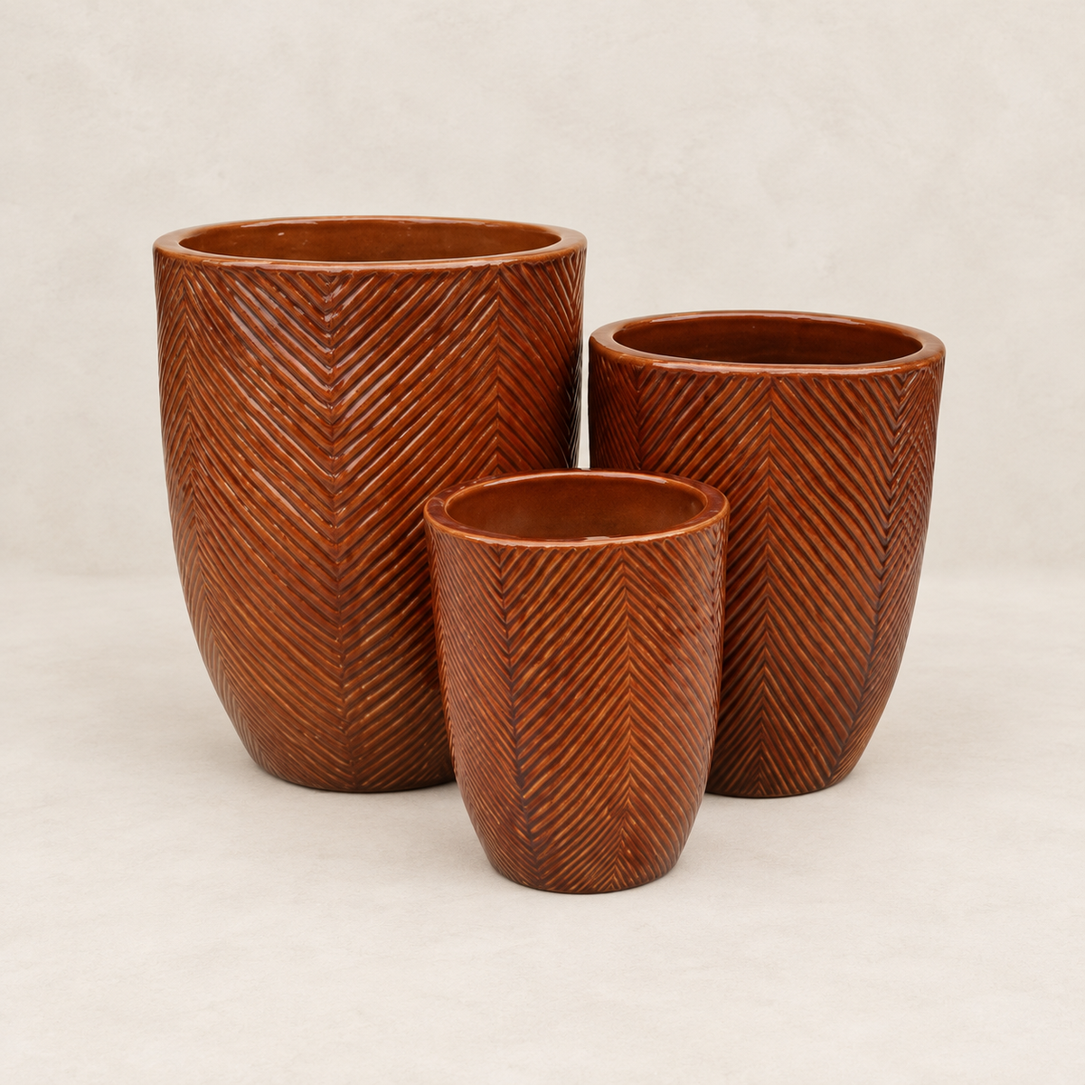 Set 3 campanas  altas esmaltadas artesanales en marrón cálido, 3 tamaños