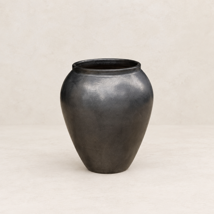 Tinaja de cerámica horno gas en negro elegante, Ø45×55 cm