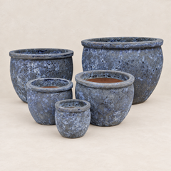 Set de 5 campanas redondas esmaltadas en azul océano