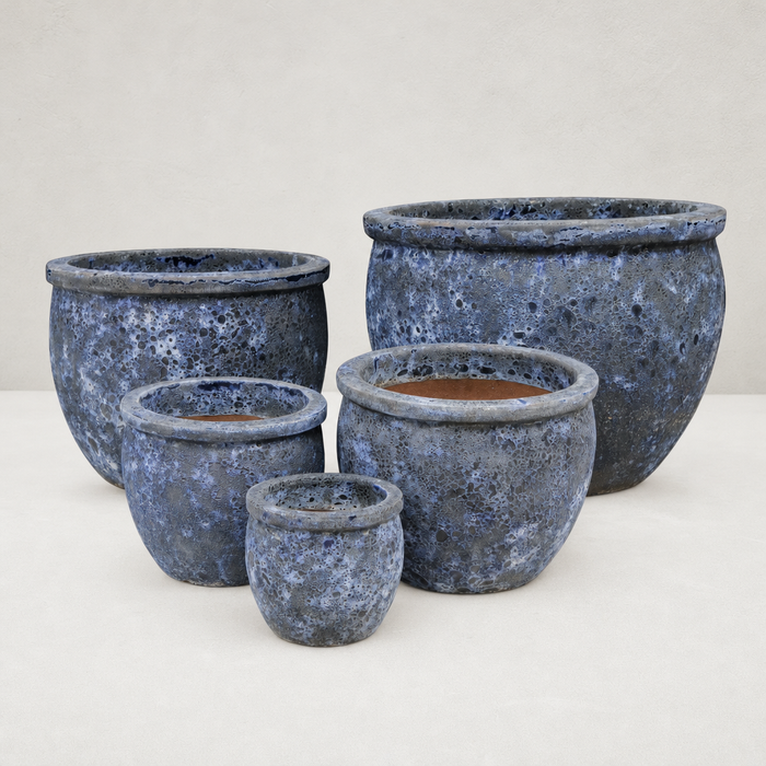 Set de 5 campanas redondas esmaltadas en azul océano