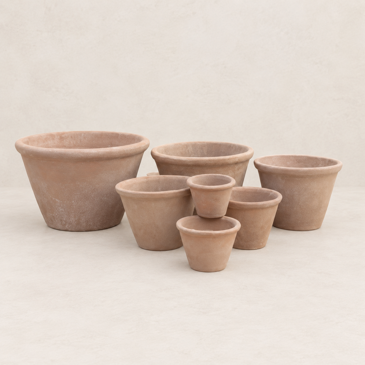 Maceta vaso de terracota envejecida, set de 6 tamaños artesanales - 62