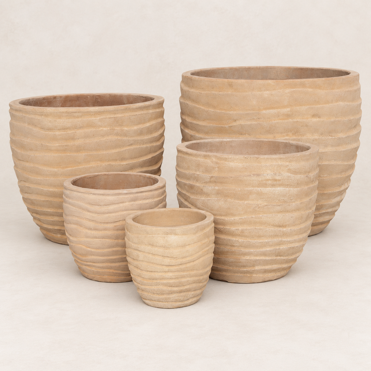 Set de 5 macetas de terracota envejecida, colección Antique artesanal