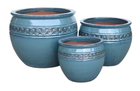 Set 3 campanas esmaltadas azul océano, estilo mediterráneo, Ø28–47 cm