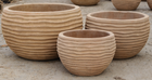 Set de 3 macetas de terracota envejecida, forma cilíndrica estilo antiguo